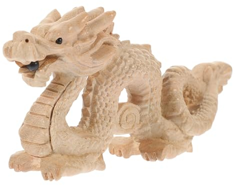 Luxshiny Statuette de Dragon Chinois en Bois Sculpté à la Main - Décoration Feng Shui 10 cm - Ornement Traditionnel pour Maison/Bureau - Bois de Pêcher Naturel