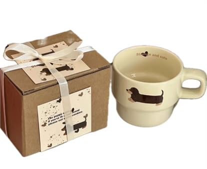 Dackel-Kaffeetasse, süße Tasse, 237 ml, Keramik, Porzellan, Kaffee, Tee, Tasse, lustige Dackel-Thema, Valentinstagsgeschenke für Dackel-Liebhaber und Tierliebhaber, Frauen und Männer, 1 Stück