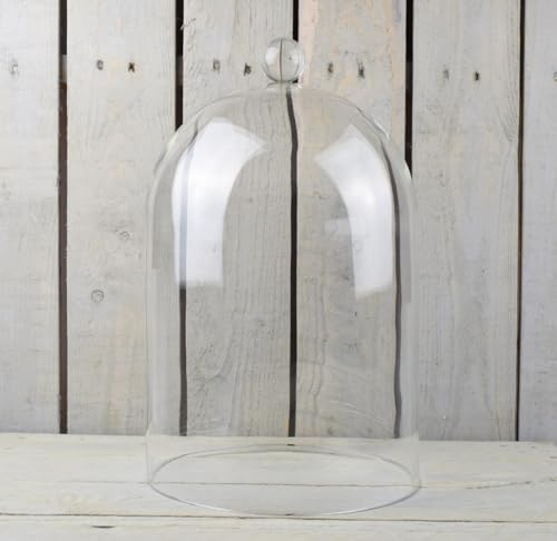 EMH Cloche circulaire en verre transparent faite à la main avec bouton 40 x 25 cm