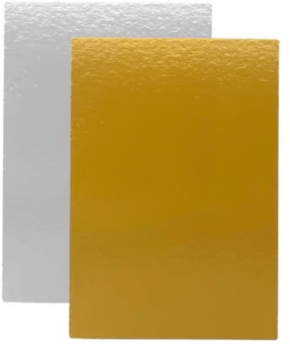 Kit de 10 Supports à Gâteaux Rectangulaires | 40x30 cm | Carton Réversible | Plateau pour présenter Pâtisserie, Layer our Number cakes | Fabriqués en Europe | 1 mm d'épaisseur | Doré et Argent