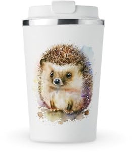 MAXIKIWI - Insulated Double Walled, Leakproof Stainless Steel Mug, Coffee or Tea Travel Tumbler with Lid, Keep Drinks Hot and Cold - Floral Hedgehog - 350ml