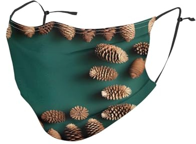 BROLEO Wiederverwendbare Masken für Erwachsene, weich, atmungsaktiv, geeignet für Camping, Laufen, Reisen, den täglichen Gebrauch, Tannenzapfen-Bordüre, 10 Stück