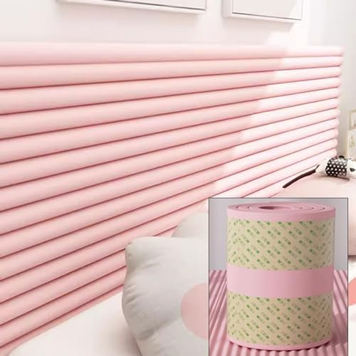 Wandkissen Wandpolster Bett 200cm, Wandpolster Kinderzimmer, Polsterpaneel Wand, Antikollision/Isolierung, Wandpolster Selbstklebend Wandschutz Bett für Kinder,Pink, 3 Pcs 20x200 cm