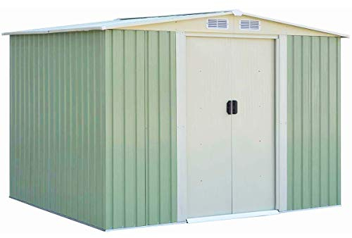 COSTWAY Metall Gerätehaus, 205x257x175,5cm, Gartenhaus Geräteschuppen Metallgerätehaus, Geräteschrank, Metallschuppen mit Giebeldach, Grün