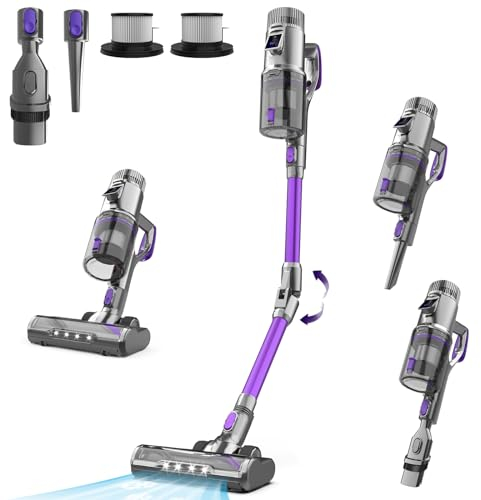 FixrFixer Aspiradora sin Cable,500W/40KPa Aspiradora Escoba Sin Cable,Autonomía 80 Mins,Aspirador sin Cable de 1,1L con Pantalla Táctil y Cepillo Antienredos,Apto para Pelo de Mascotas/Alfombras/Suelo
