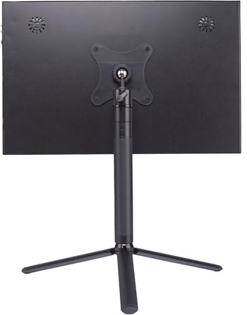 FeeLazy Tragbarer Monitorständer, VESA-Halterung, 7,6 cm Halterung, schwenkbar, neigbar, Kugelgelenk, Teleskopstange und faltbares Stativ, tragbarer Monitorhalter mit 75 mm VESA-Halterung, FL11B
