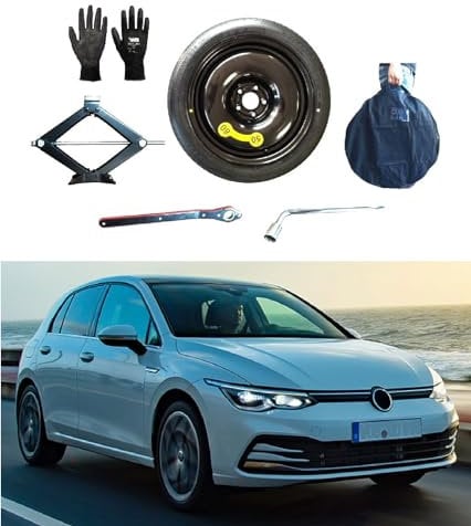 Kit Ruotino di Scorta 16 compatibile con Volkswagen Golf 5/6/7/8 (No GT) con Cric, Chiave, Guanti e Sacca