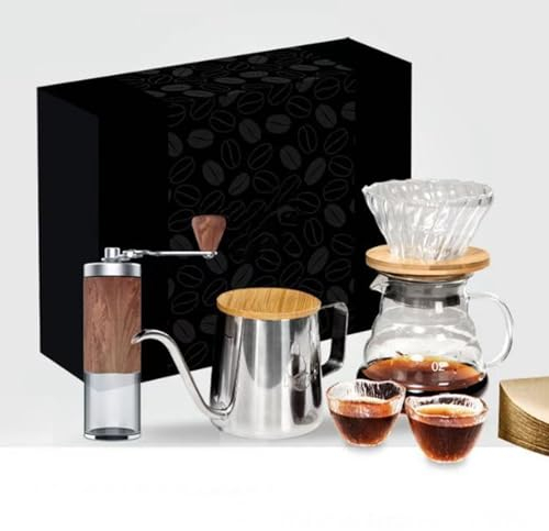 Pour Over Coffee Maker Set with Kettle, Travel Coffee Gift Set, Portable Coffee Dripper Kit with Glass Server and 50 Paper Filters