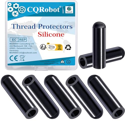 CQRobot Silicone Thread End Caps 1/5 High Temp Flexible Bolt Rod Covers | 50 Piece Black Silicone Thread Protector Caps, 5×25mm, for Metal Tube Rod, Powder Coating Painting, Hurricane Shutter