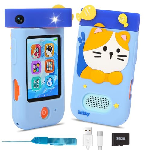 Telephone Enfant, ZUEOKAI Smartphone pour Enfants, Appareil Photo Enfant Objecti Pivotant 180°,étui Silicone, 1080P Vidéo, Cadeau Fille 3 4 5 6 7 8 Ans,Cadeau Noël Anniversaire pour Enfants 3-8 Ans
