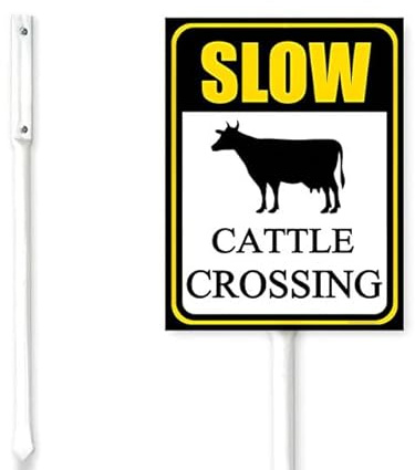 Geroclonup Segnale stradale in alluminio antiruggine per rallentare l'attraversamento del bestiame con palo Attenzione animale cartello stradale supporto in alluminio antiruggine per quartieri