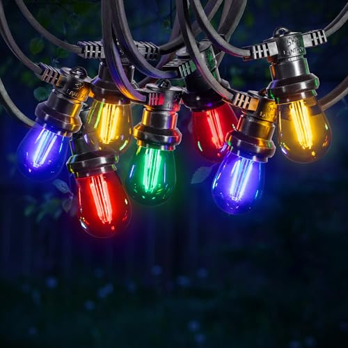 SKYLANTERN® LED Lichterkette 20m Außen bunt – 20 E27 Glühbirnen (blau, rot, gelb, grün) – IP65 wasserdicht – Profi-Qualität LED Lichterkette für Garten & Terrasse