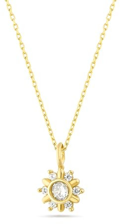 Einzelstück® Halskette mit Mini Sonnen Anhänger I 925 Sterling Silberkette Sonne I 14K Gold I Roségold vergoldet I Silberkette Minimal Sun mit Zirkonia Steinen I Echtschmuck (Minimal Sun Gold)