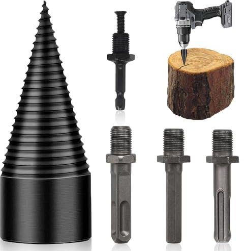 xiaoxiaozhijia Taladro Divisor de Leña 32mm con 4 Asas de Perforación,Cortador de Madera,Astilladora de Leña para taladro,martillos eléctricos,destornillador inalámbrico