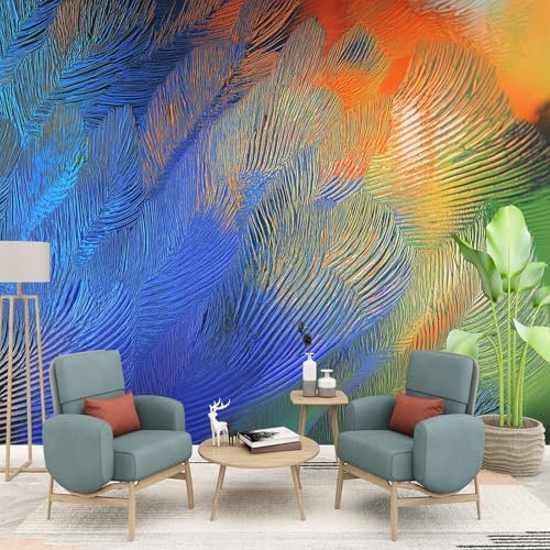 Art Fototapete Tapete Bunte Federn Auf Glas Vlies Tapeten 350 x 256 cm Moderne Wandtapete Wohnzimmer Schlafzimmer Study Wohnzimmer Restaurant Cafe Dekoration