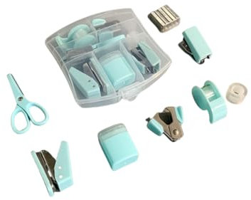 8-teiliges Bürobedarf-Set, niedliches Schreibtischzubehör-Set, Schulheftgerät-Set, Mini-Bürobedarf-Set, tragbarer Koffer mit Schere (Blau)