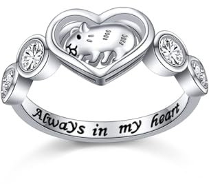 Flyow 925 Sterling Silber Niedliche Tier Ringe Gravur Always in My Heart Hamster Haustier Schmuck Geschenk Meerschweinchen Ringe für Frauen Mädchen (54 (17.3))