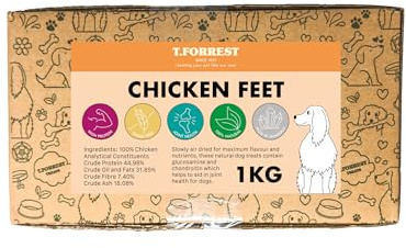 T.Forrest Air-Dried Chicken Feet for Dogs 1kg - 100% Natural, High Protein, Grain Free, Long Lasting Healthy Dog Treats