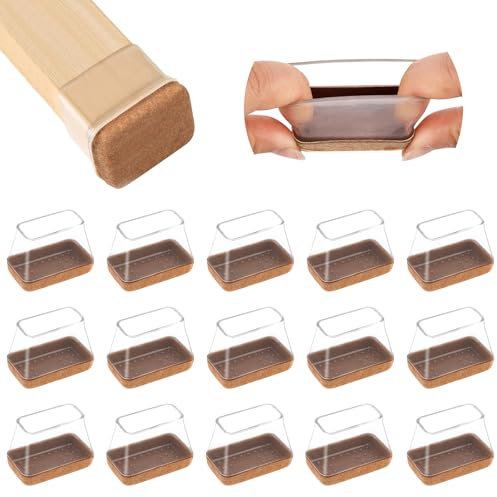 16PCS Protection Pied de Chaise, Rectangulaire Patins pour Chaises en Silicone avec Feutre épaissi, Protéger Le Sol sans Bruit, Patin de Chaise Protecteurs de Sol pour Sols en Bois Dur et Carrelage