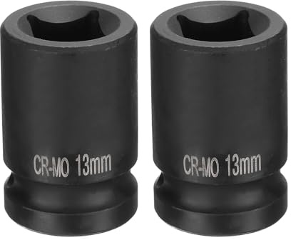 QUARKZMAN 2Pcs 4 Pointe Douille Carrée 1/2 Drive 13mm Douille à Choc Carrée Métrique CR-MO Douilles de Roue Standard Noircissantes Outil de Douille Pneumatique pour Réparation Automobile