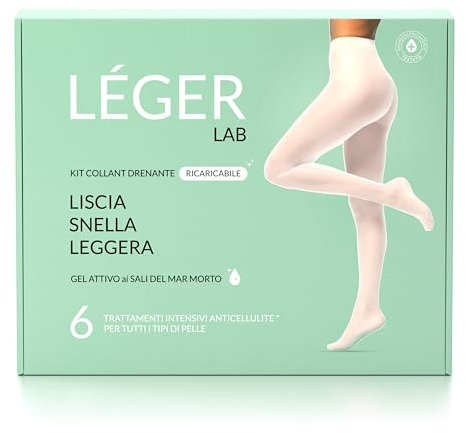 LÉGER LAB Kit Collant Drenanti Ricaricabili 6 trattamenti Anticellulite - Gel Attivo ai Sali del Mar Morto - Leggins Snellenti Donna con il 98% di ingredienti naturali - per Drenare Gambe e Fianchi