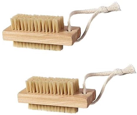 SANTUO 2Pcs Wooden Nail Brush for Cleaning Nails Double Sided Nail Brushs Eco Friendly Nail Scrubbing Brush with Hanging Rope for Hand and Foot Nails