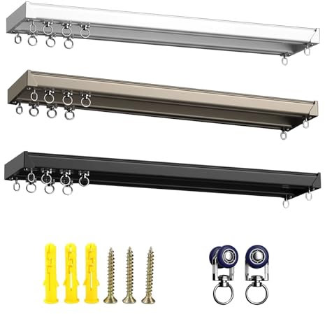 Gardinenschiene Vorhangschiene 2-läufig, Raumteiler Gardinenstangen, Vorhangschiene Deckenmontage Prima Zu Montieren Komplett-Set mit 2-läufiger Schiene, Inkl. Befestigungsmaterial(Frankreich,360cm(11
