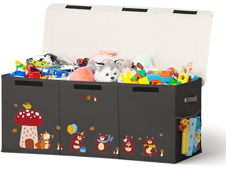 ADEHMDA Large Toy Box, Toy Box Storage with Lid, Collapsible Sturdy Toy Chest Box for Kids, Girls and Boys, Nursery Room and Living Room, 39.5x13 x16(black-bear)