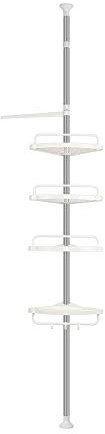 homewell Eckregal Bad mit 4 Ablagen, Teleskop Duschregal, 105-310 cm Höhenverstellbares, Duschregal ohne Bohren, Rostfrei teleskopregal Bad, Weiß