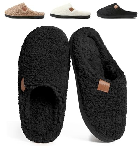 SRONEY Chaussons Femme Pantoufles Homme Chaudes en Mousse à Mémoire Confortable Mules Hiver Respirantes Antidérapantes l'intérieur et l'extérieur, Noir, EU 38/39