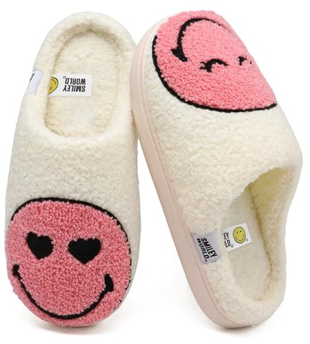 Wpecgoo Smiley Pantofole Donna Ciabatte Smile Uomo morbide in peluche Memory Foam Comode scarpe da casa invernali calde