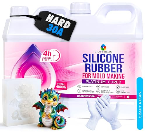 CRAFT RESIN 4000g Kit de Fabrication Silicone pour Moulage – 30A Dureté Shore Silicone Alimentaire Liquide pour Moulage en Résine, Savon et Bougies – Hautement Flexible, ratio de mélange