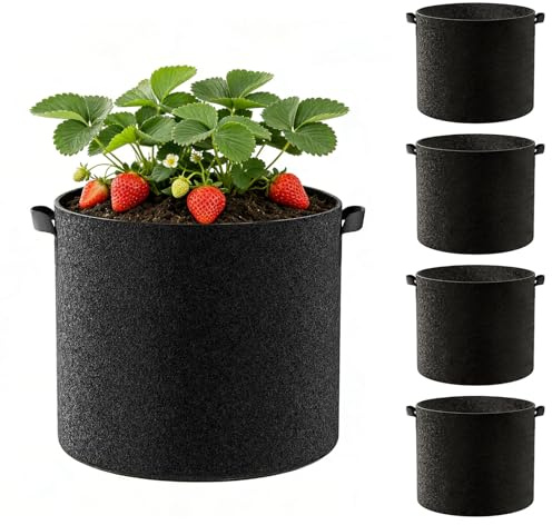 4 Piezas Bolsas de Cultivo de Plantas, 19L Maceta de Tela Cultivo de Plantas, Bolsas de Cultivos con Asas, Bolsa de Siembra no Tejida, para Flores, Fresas, Tomates, Patatas, Pimientos