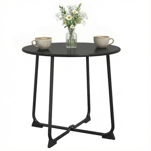 Outsunny Beistelltisch Balkontisch aus Metall Rund 50x50x45,5 cm Grau | Kaffeetisch, Wetterfest, Gartentisch, Pflegeleicht, Outdoor Tisch, Sofatisch, für Garten Balkon Veranda Terrasse Wohnzimmer