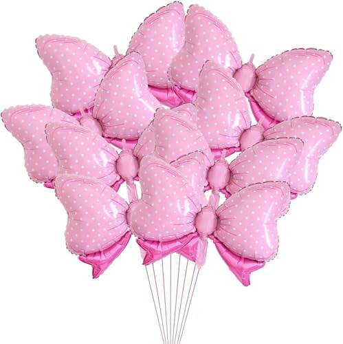 Palloncino rosa con fiocco, 8 pezzi palloncini di compleanno a forma di fiocco, palloncini carini in alluminio con pois e fiocco, palloncino elio decorazioni di compleanno per festa a tema rosa