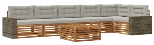 vidaXL Outdoor-Sofagarnitur 7 pcs Natürlich und Hellgrau, Lounge-Sofa für die Terrasse, modernes, wetterfestes Gartenmöbel-Set für Bequeme Sitzgelegenheiten