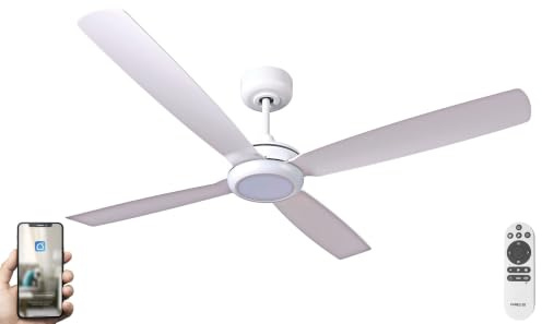 Fanelite - Brasseur d'air 132 cm blanc QAMEA - Moteur DC 30W - Lumière LED 20W dimmable 3 couleurs + RGB - Télécommande - Wifi - Contrôles vocaux - 4 pales - Très silencieux