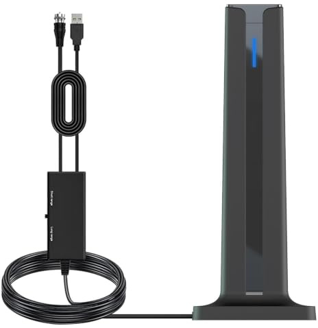 TVDIGI Antenna TV Digitale da Interno Amplificata, Antenna TV Interna ad Alto Guadagno 25dBi, Antenna Digitale Terrestre VHF/UHF, Cavo da 4,9 m, Supporto 4K Full HD 1080p