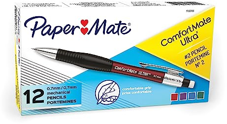 Paper Mate Comfort Mate Ultra Mechanical Pencils, 0.7mm HB #2 Lead, 12 Count - School Supplies, Note-Taking, Comfortable Grip