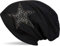 styleBREAKER Damen Beanie Mütze mit Strass Nieten Stern und Schmucksteine Silber-anthrazit, Slouch Longbeanie 04024087, Farbe:Schwarz