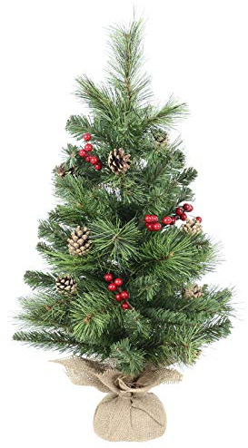 Mr Crimbo 2ft Desktop Christmas Tree 60cm Decorated Pine Cones Berries Hessian Cover Base