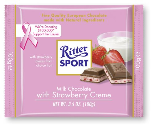 Ritter Sport Bars, Milk Chocolate with Strawberry Creme, 3.5 Ounce (Pack of 12) by Ritter Sport