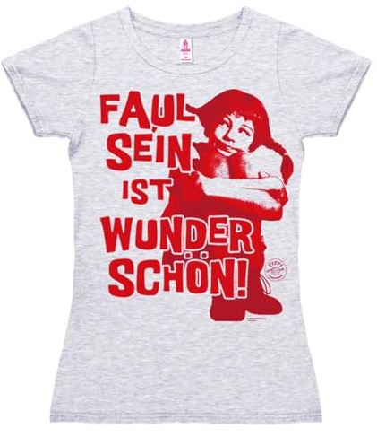 Logoshirt® Pippi Langstrumpf Faul Sein Ist Wunderschön T-Shirt Damen | Offiziell lizenzierter Pippi-Langstrumpf-Fanartikel, weiche Baumwolle, hochwertiger Print mit Pippi-Spruch