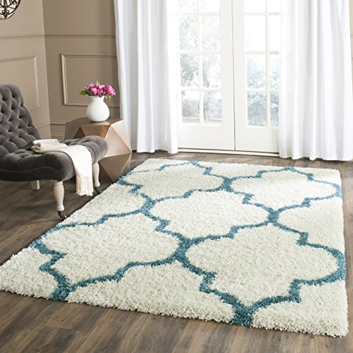 SAFAVIEH Kids Shag Collection Accent Rug - 3' x 5', Ivory & Blue, Moroccan Design, Non-Shedding & Easy Care, 2-inch Thick Ideal for High Traffic Areas in Entryway, Living Room, Bedroom (SGK566C)