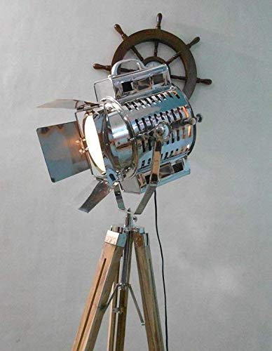 Nautical 1950'S Hollywood Studio Vintage Design Industrial Tripod Floor Lamp Silver