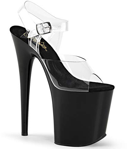 Pleaser FLAMINGO-808, Damen Offene Sandalen, Transparent (CLR/Blk), 42 EU (9 UK)