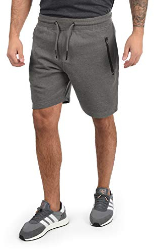 !Solid SDTaras Herren Sweatshorts Kurze Hose Jogginghose mit Kordelzug Reißverschlusstaschen Baumwollmischung Regular fit, Größe:M, Farbe:Grey Melange (8236)