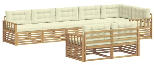 vidaXL Outdoor-Sofagarnitur mit Kissen 8 pcs Weiß und Creme Polyester, Akazienmöbel, modernes Sofa-Set für den Außenbereich, Gartenliege und modulare Sitzgelegenheit, Flexibler Entspannungsbereich