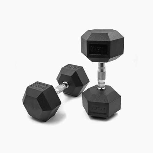 SUPRFIT - Hexagon Kurzhanteln paarweise mit gummiertem Eisenkern - Fitness Gewichte Hanteln 2 x 17.5 kg mit rutschfestem Chromgriff - Premium Kurzhantel Set für Calisthenics, Krafttraining & Crossfit
