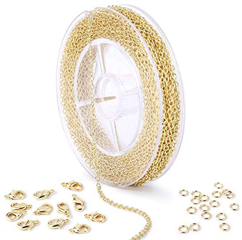 SPUNKYCHARMS 33 Füße Kette Edelstahl Meterware Silber Ketten Basteln Gliederkette Set mit 4 mm Sprungringen und Karabinerverschlüssen Bulk für Schmuck DIY Schmuckherstellung